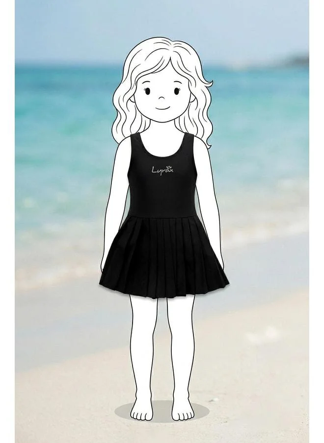 Zuzunga Girl Black Pleated Skirt Sports Dress Swimsuit.