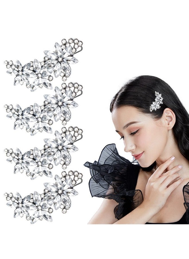 DonLeeving 4 PACK Rhinestone Bridal Hair Clip Crystal Flower Wedding Barrette Elegant Bridal Hairpins Hair Accessories for Women Girls - Image 1