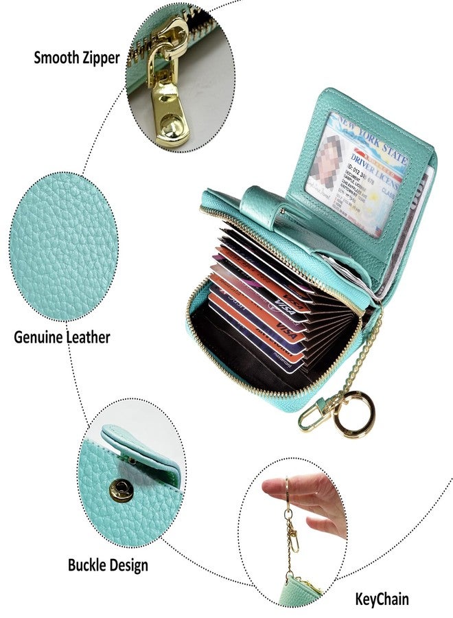 Beurlike Women's RFID Credit Card Wallet Organizer Case Leather Ladies Small Security Card Holder(10 Accordion/Key Ring) - Teal - Image 3