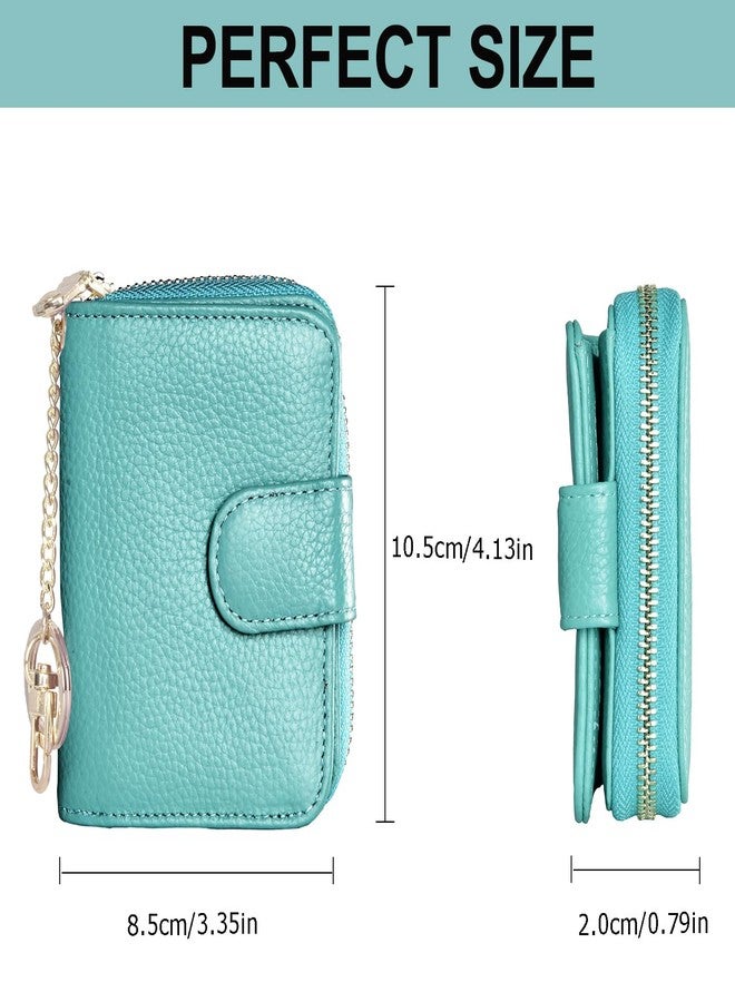 Beurlike Women's RFID Credit Card Wallet Organizer Case Leather Ladies Small Security Card Holder(10 Accordion/Key Ring) - Teal - Image 2