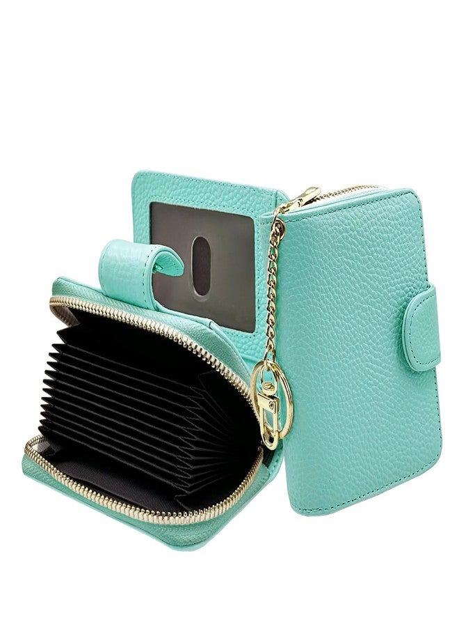 Beurlike Women's RFID Credit Card Wallet Organizer Case Leather Ladies Small Security Card Holder(10 Accordion/Key Ring) - Teal - Image 1