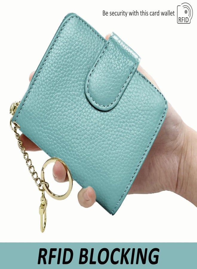 Beurlike Women's RFID Credit Card Wallet Organizer Case Leather Ladies Small Security Card Holder(10 Accordion/Key Ring) - Teal - Image 5