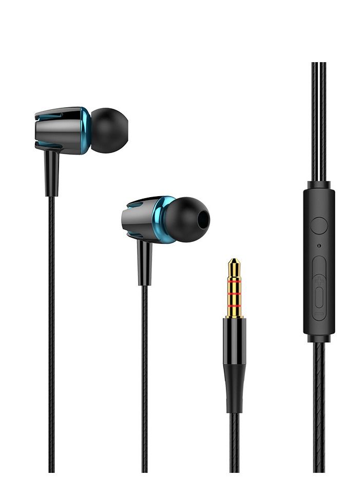 Luminous Subwoofer In-ear Headphones 3.5mm Round Hole Direct Plug Wired Headphones With Microphone (Black Blue) 