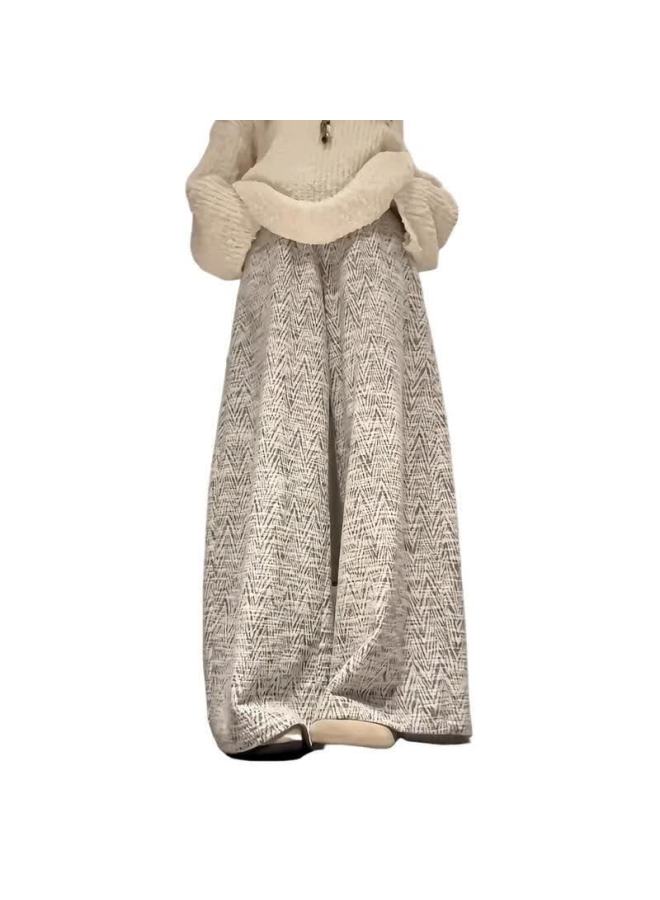 Mt Winter Cozy Geometric Pattern Fleece-lined Wide-leg Elastic Waist Loose Fit Women's Casual Pants - Image 5