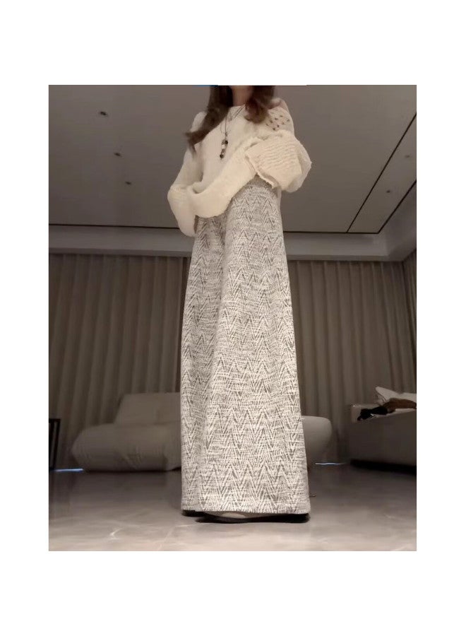 Mt Winter Cozy Geometric Pattern Fleece-lined Wide-leg Elastic Waist Loose Fit Women's Casual Pants - Image 2