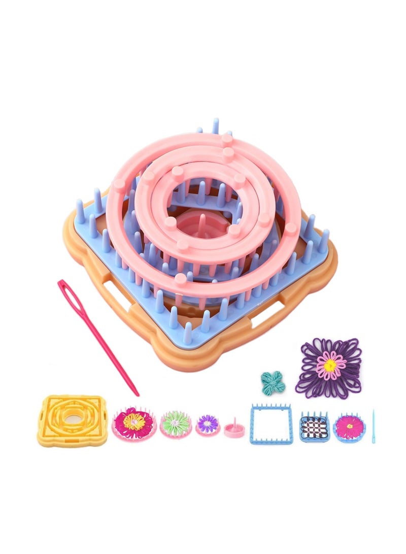 SYOSI Weaving Loom Kit, Flower Knitting Loom Kit, Frame Looms, Knitting Wool, Round/Square Knitting Looms Set Craft Kit Tool Multi Color, with Hook Needle, for knitting beginners (Flower Maker) - Image 1