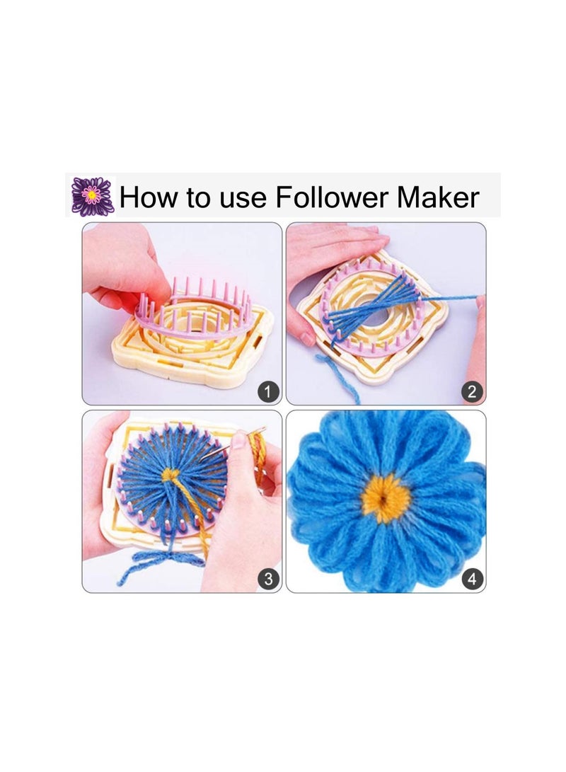SYOSI Weaving Loom Kit, Flower Knitting Loom Kit, Frame Looms, Knitting Wool, Round/Square Knitting Looms Set Craft Kit Tool Multi Color, with Hook Needle, for knitting beginners (Flower Maker) - Image 4