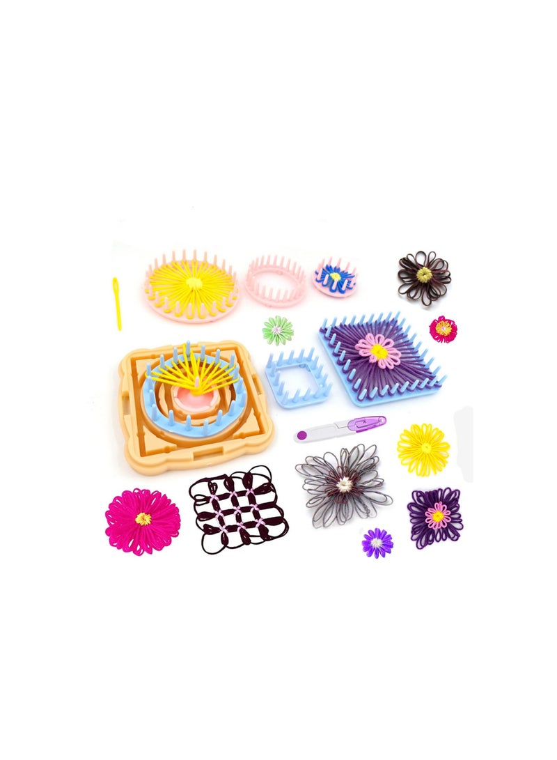 SYOSI Weaving Loom Kit, Flower Knitting Loom Kit, Frame Looms, Knitting Wool, Round/Square Knitting Looms Set Craft Kit Tool Multi Color, with Hook Needle, for knitting beginners (Flower Maker) - Image 3