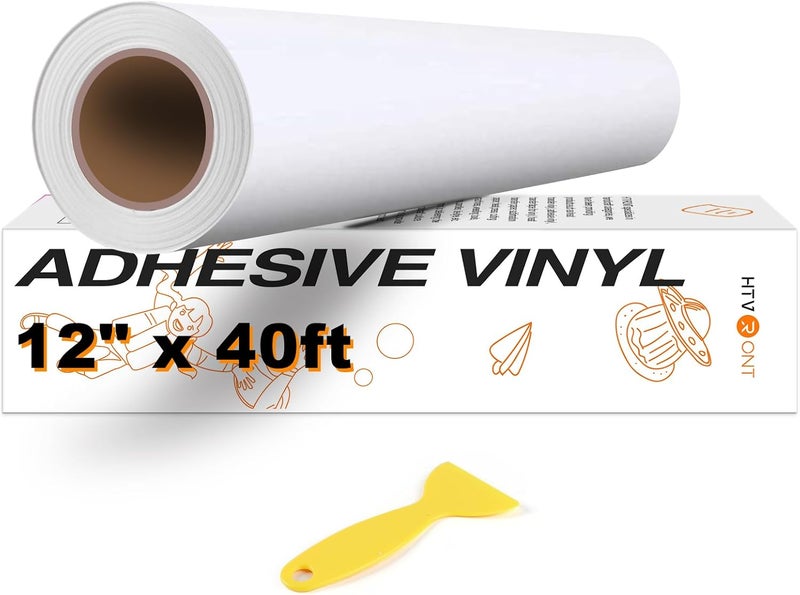 HTVRONT White Permanent Adhesive Vinyl for Cricut - 12" x 40 FT Roll for Silhouette, Cameo Cutters, Signs, Scrapbooking, Craft, Die Cutters - Image 1
