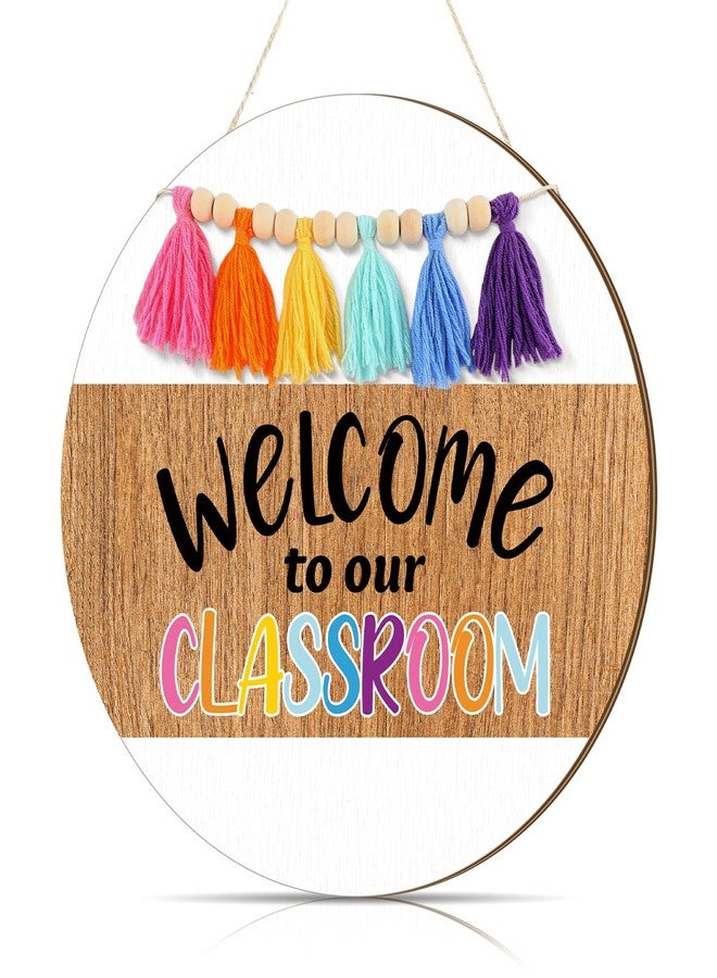 Lineshading Classroom Teacher Door Sign Back to School Wreath for Front Decor Wall Hanging Decor with Beads Tassels Boho Welcome to Our Classroom Door Hanger Decoration for Girl Style Bulletin Board - Image 1