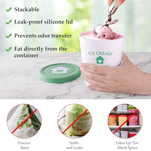 cyrico Ice Cream Containers with Silicone Lids for Homemade Ice Cream, 4 Pack 1 Quart Each Reusable Sorbet Frozen Yogurt Storage Containers Set BPA Free Stackable Leakproof Dishwasher Freezer Safe - Image 5