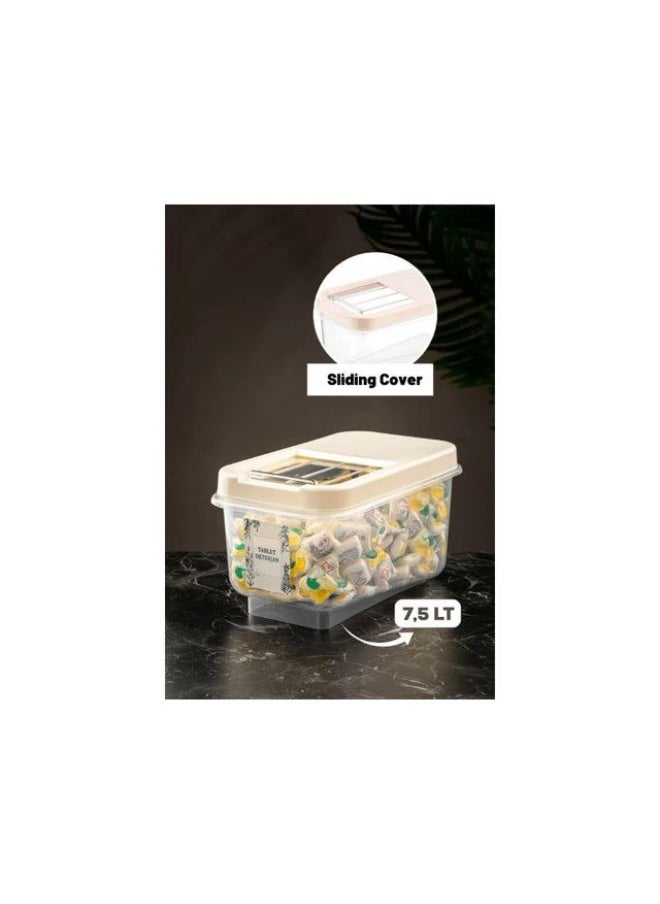 Dunya Plastik - Dunia Offwhite Grain/Cereal Container 7.5L with Slide Lid - Storage Solution - BPA-Free - L=34.5cm W=19cm H=18cm - Image 1