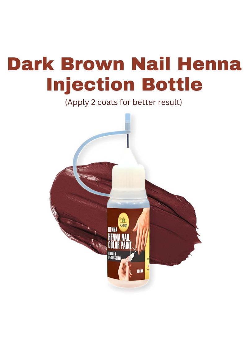 Amina Instant Nail Injection Henna Paste Mehendi Bottle | Vegan & Halal Nail Polish For Women | Without Chemicals | Long Lasting | Ready To Use Dark Brown Colour Stain (10ml) - Image 3