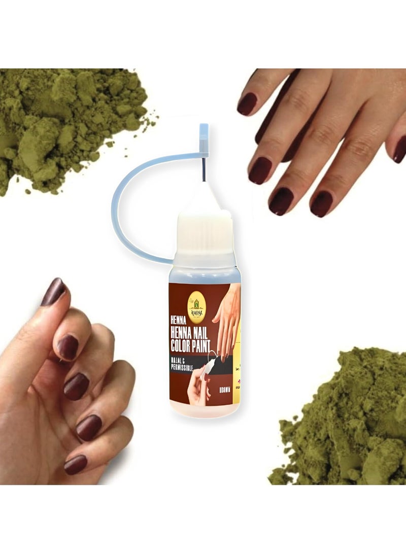 Amina Instant Nail Injection Henna Paste Mehendi Bottle | Vegan & Halal Nail Polish For Women | Without Chemicals | Long Lasting | Ready To Use Dark Brown Colour Stain (10ml) - Image 2