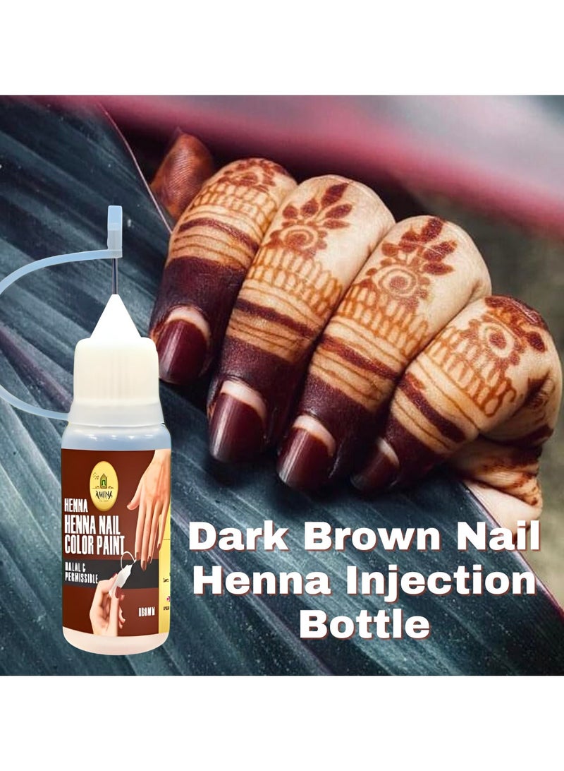 Amina Instant Nail Injection Henna Paste Mehendi Bottle | Vegan & Halal Nail Polish For Women | Without Chemicals | Long Lasting | Ready To Use Dark Brown Colour Stain (10ml) - Image 1