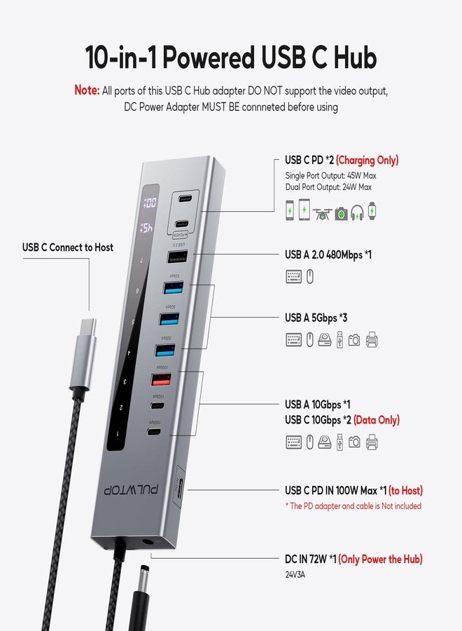 PULWTOP Powered USB Hub (powered usb hub) - Image 2