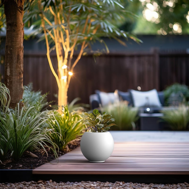 Kante Round Concrete Flower Pot, 11 Inch Dia (7.9" Opening) Sphere Shape Design Planter with Drainage Hole and Rubber Plug for Indoor & Outdoor Plants, White Finish with Painted Interior - Image 4