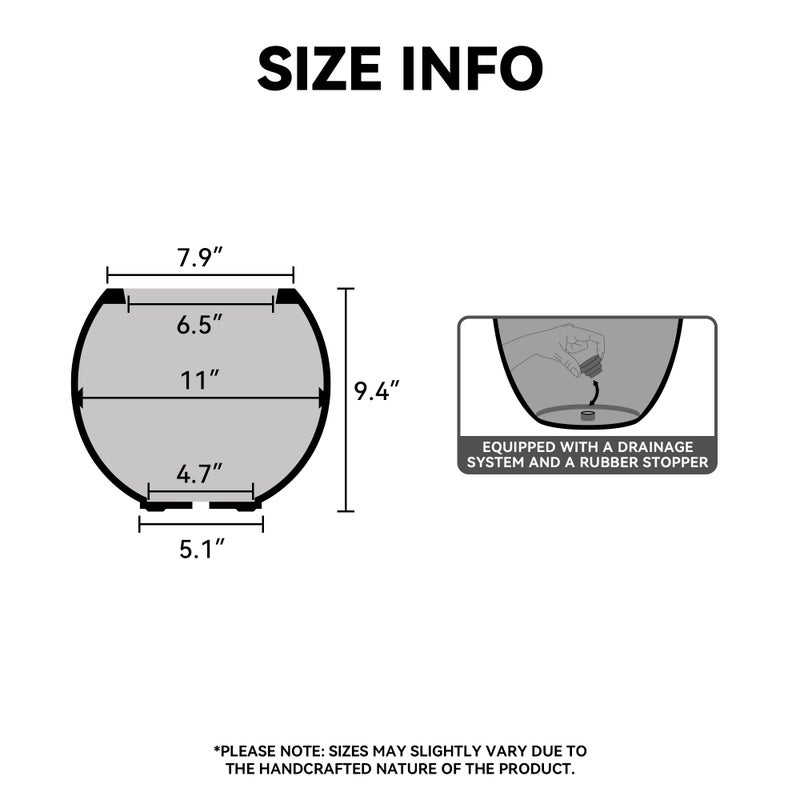 Kante Round Concrete Flower Pot, 11 Inch Dia (7.9" Opening) Sphere Shape Design Planter with Drainage Hole and Rubber Plug for Indoor & Outdoor Plants, White Finish with Painted Interior - Image 2