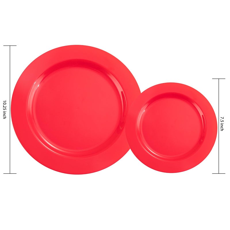FLOWERCAT 60PCS Red Plastic Plates - Heavy Duty Red Plates Disposable for Party - Include 30PCS 10.25inch Red Dinner Plates and 30PCS 7.5inch Red Dessert/Salad Plates for Valentine's Day - Image 2
