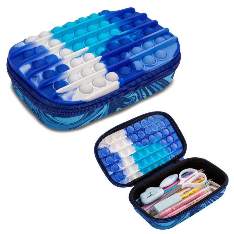 Zipit صندوق أقلام ZIPIT POP للأولاد لعبة فidget علبة حسية من السيليكون علبة أقلام بسعة كبيرة زرقاء