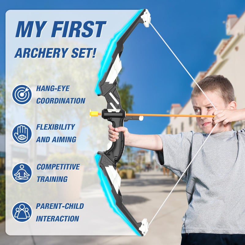 HYES Bow and Arrow for Kids, LED Light Up Archery Set with 12 Suction Cup Arrows, 1 Standing Target, 3 Score Targets & 1 Quiver, Indoor Outdoor Sport Gifts for Boys Girls Ages 4-12, Blue - Image 5