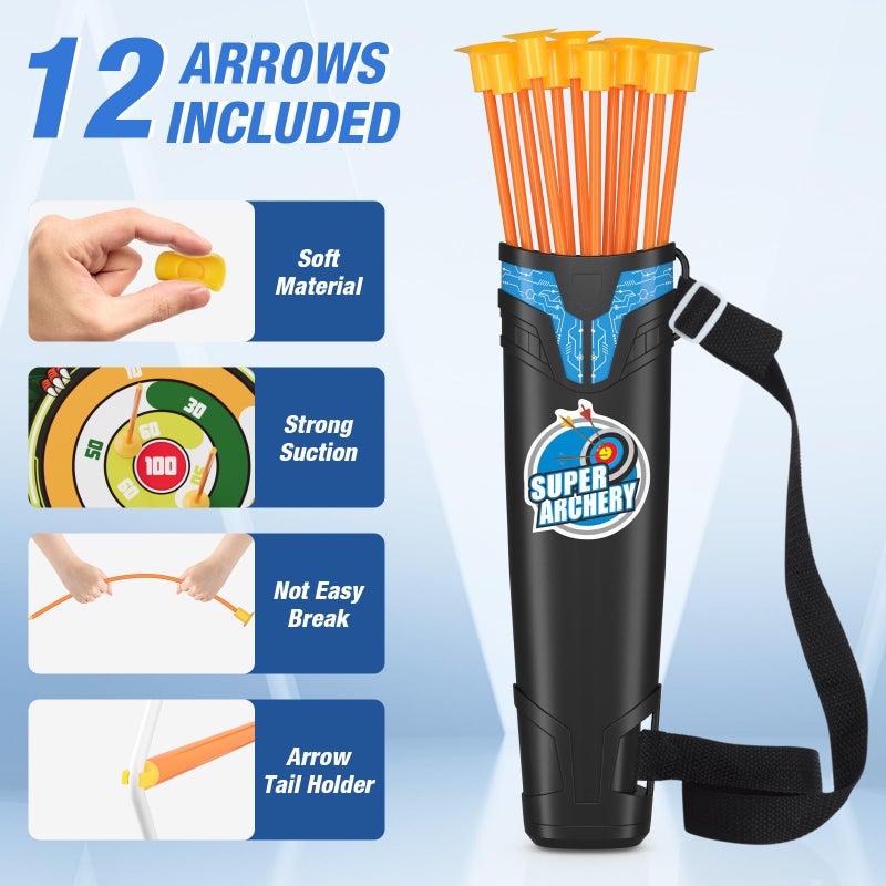 HYES Bow and Arrow for Kids, LED Light Up Archery Set with 12 Suction Cup Arrows, 1 Standing Target, 3 Score Targets & 1 Quiver, Indoor Outdoor Sport Gifts for Boys Girls Ages 4-12, Blue - Image 4
