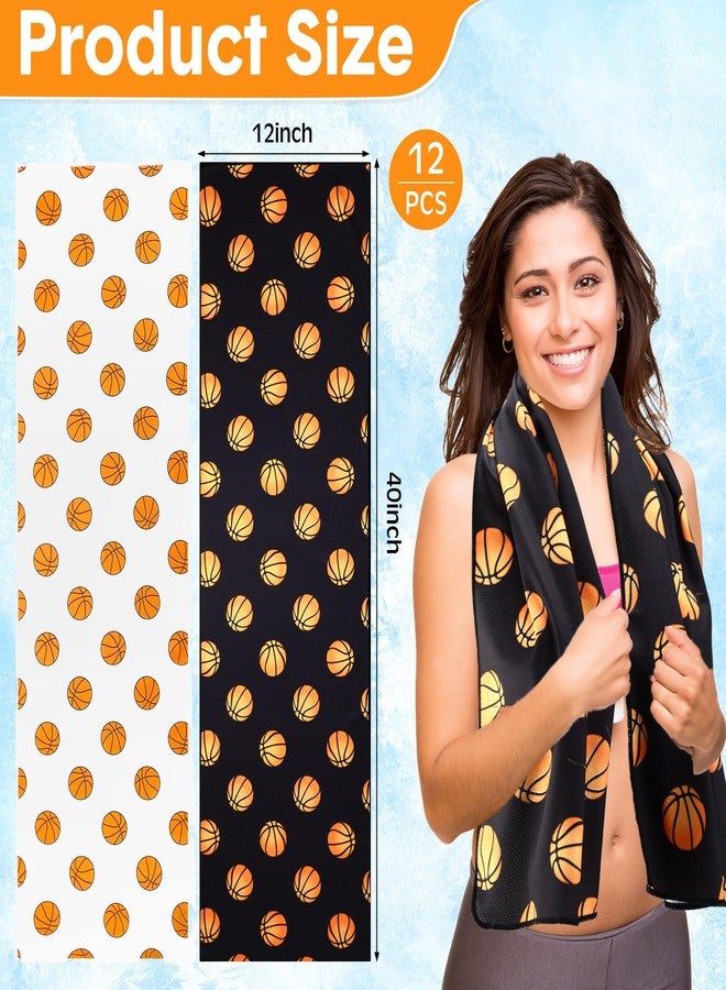 FuWeave 12 Pcs Black White Basketball Cooling Towel 40 x 12 Inch for Gifts Team Cooling Towels Bulk for Men Boys Sports Accessories Microfiber Fast Drying Towel for Team Gifts - Image 2