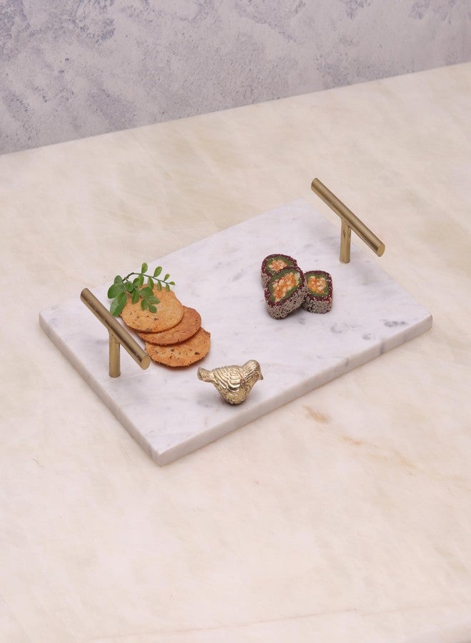 DECORAGE White Marble Serving Tray with Gold Handles - Elegant Decorative Tray for Kitchen, Dining, and Home Décor - Premium Handcrafted Luxury Tray for Parties & Gifting - Image 1