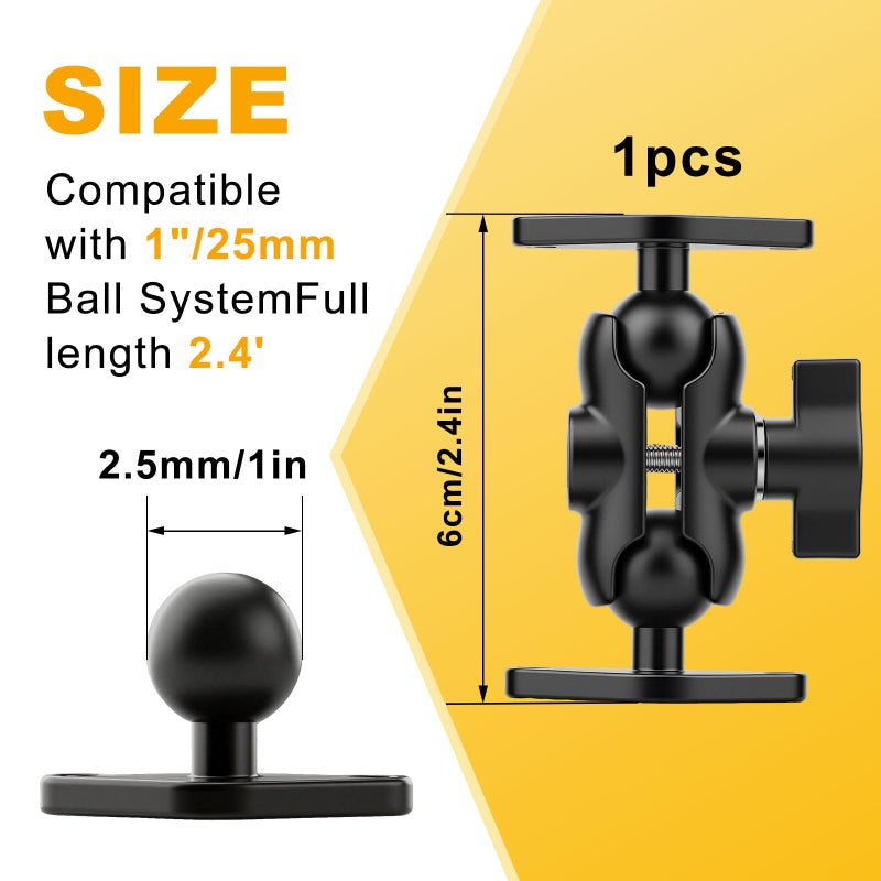 fccairms Metal Double Socket Arm Compatible RAM Mount Arm, 1" Double Ball Adapter, 360Â° Rotation, Extension Rod for Phone Holder, for Bike, Motorcycle, Truck. (Short) - Image 2