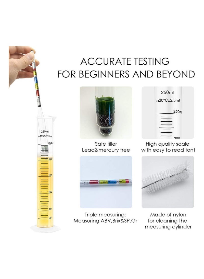 ايكانبو مقياس كثافة السوائل وبرطمان اختبار نسبة الكحول للتخمير المنزلي والكومبوتشا، بما في ذلك فرشاة تنظيف أسطوانية بلاستيكية سعة 250 مل، وقطعة قماش تنظيف، وحقيبة تخزين، ولوازم التخمير المنزلي - Image 2