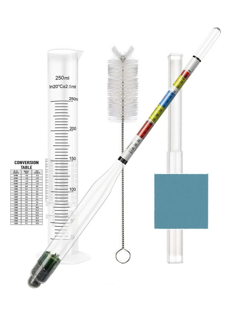 ايكانبو مقياس كثافة السوائل وبرطمان اختبار نسبة الكحول للتخمير المنزلي والكومبوتشا، بما في ذلك فرشاة تنظيف أسطوانية بلاستيكية سعة 250 مل، وقطعة قماش تنظيف، وحقيبة تخزين، ولوازم التخمير المنزلي - Image 1