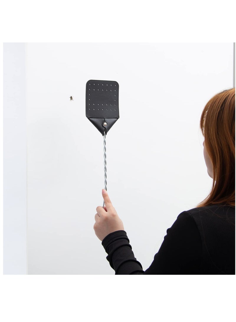 Durable 17.5” Leather Fly Swatter - Heavy Duty Bug Swatter with Sturdy Metal Handle, Perfect for Flies, Bees, and More - Black (Set of 2) - Image 5