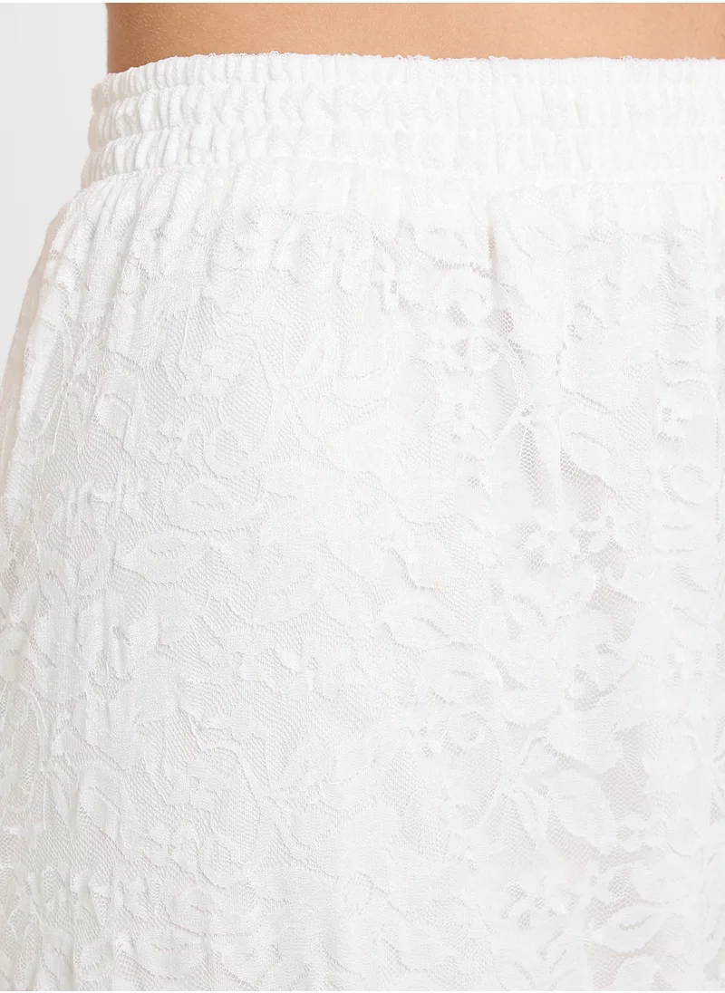 Ginger Sheer Dobby Lace Mix Panel Tiered Maxi Skirt
