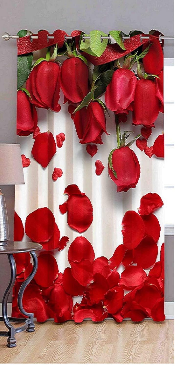 Waco Creation 3D Digital Printed 7Ft Curtain Door Room Darkening Themed Panels Dcor Action Polyester Eyelet Rod Pocket Curtains for Kids Bedroom Living Room 4 X 7 Feet Red Rose Pack of 2 - Image 2