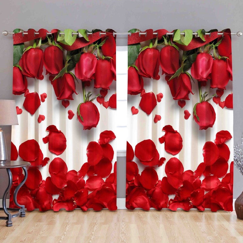 Waco Creation 3D Digital Printed 7Ft Curtain Door Room Darkening Themed Panels Dcor Action Polyester Eyelet Rod Pocket Curtains for Kids Bedroom Living Room 4 X 7 Feet Red Rose Pack of 2 - Image 1