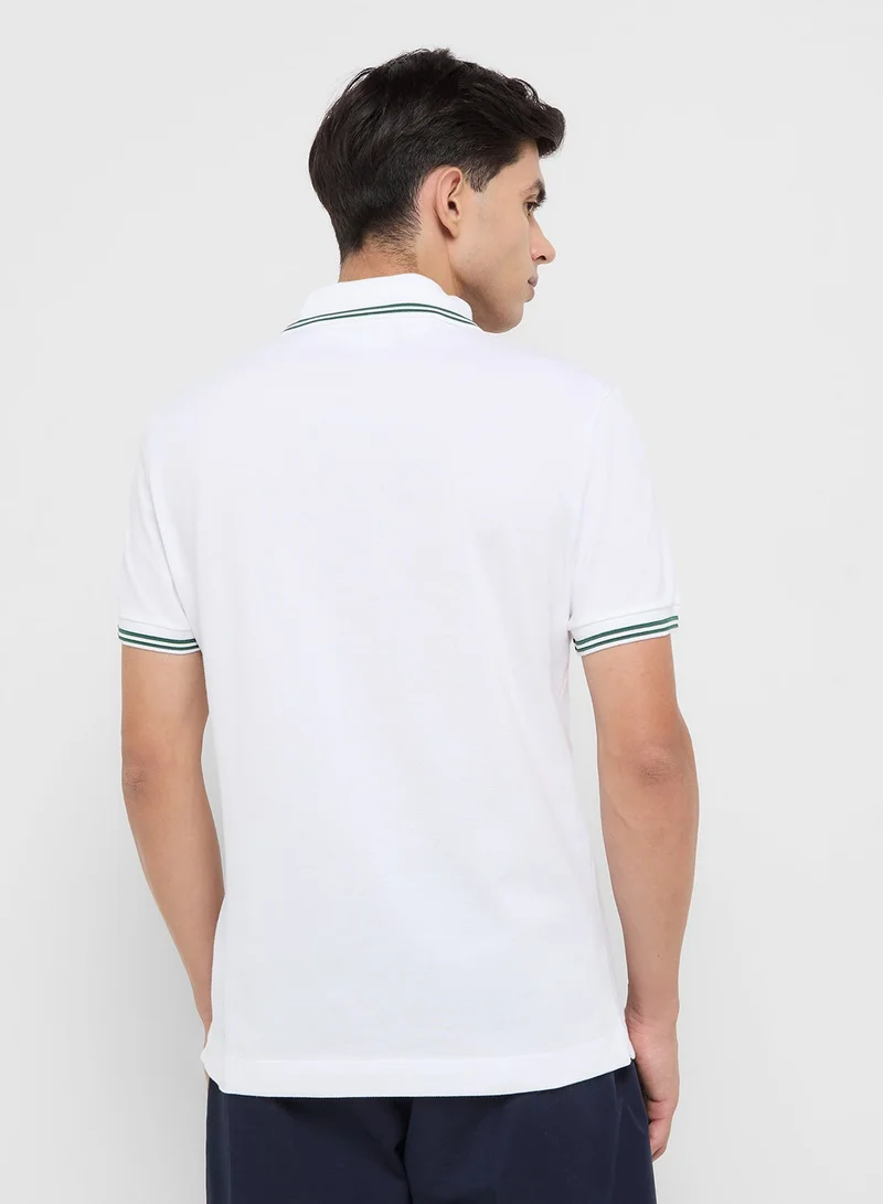 LACOSTE Regular Fit  Stripe Collar Piqué Polo