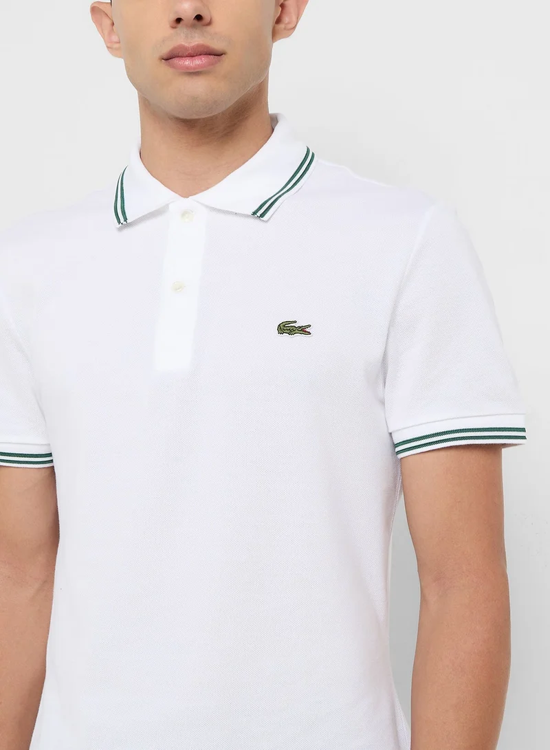 LACOSTE Regular Fit  Stripe Collar Piqué Polo