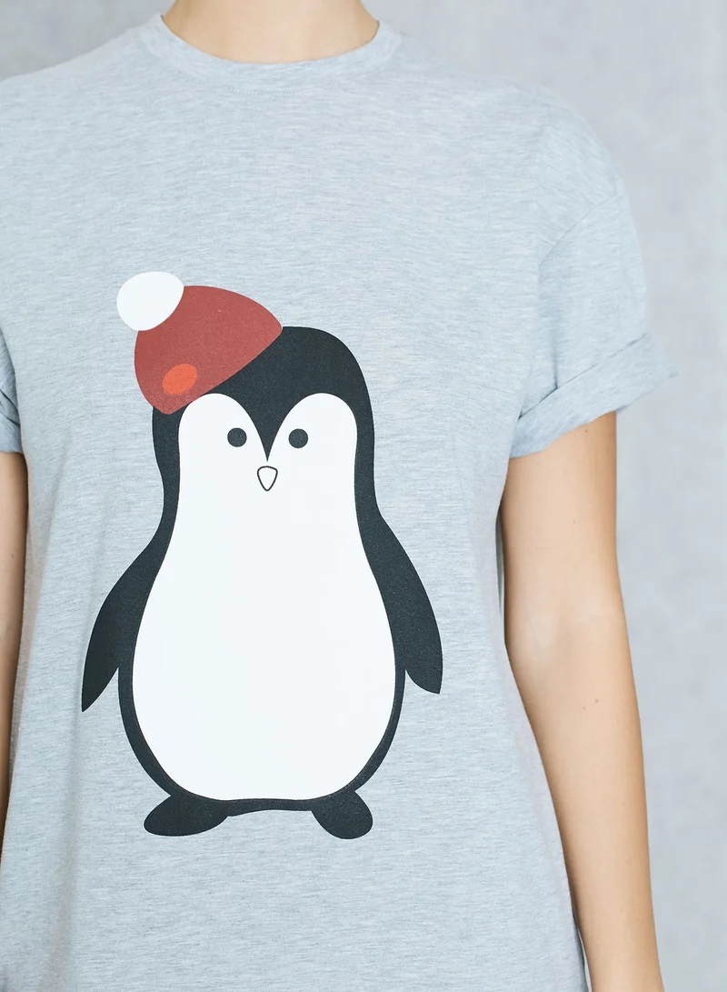 Ginger Penguin Print T-Shirt