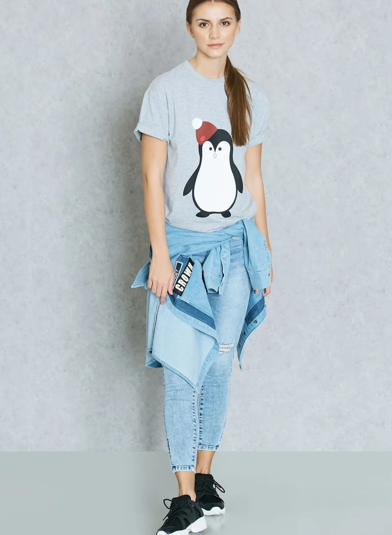 Ginger Penguin Print T-Shirt