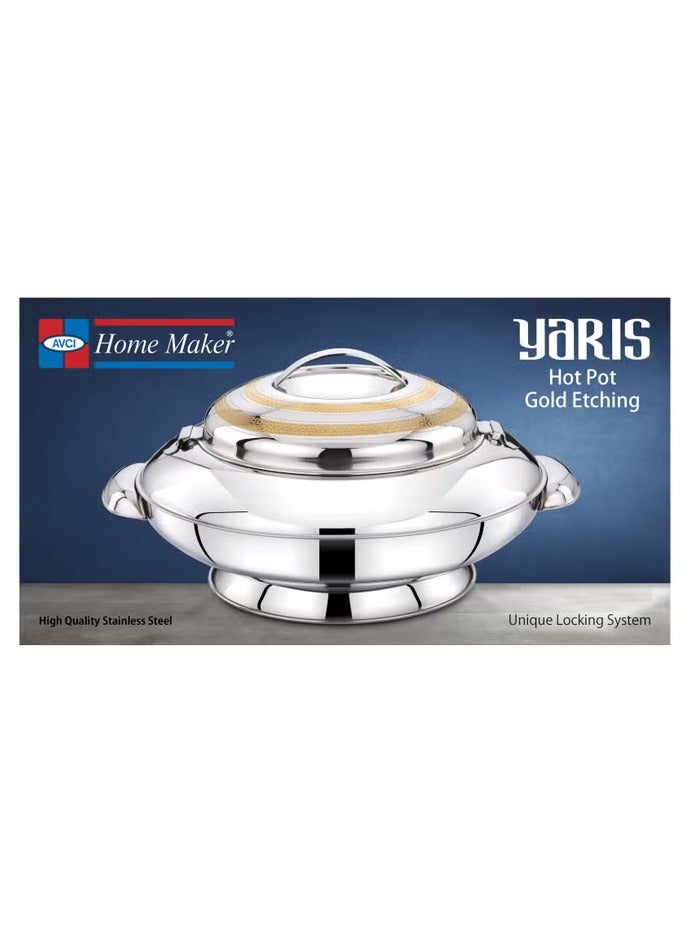 Homemaker Yaris Hotpot 2500ml – Premium Stainless Steel Casserole with Unique Locking Lid, Gold Etching & Silver Finish – Superior Heat Retention – Dishwasher Safe - Image 2