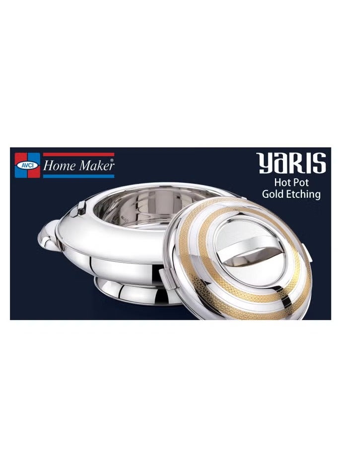 Homemaker Yaris Hotpot 2500ml – Premium Stainless Steel Casserole with Unique Locking Lid, Gold Etching & Silver Finish – Superior Heat Retention – Dishwasher Safe - Image 3