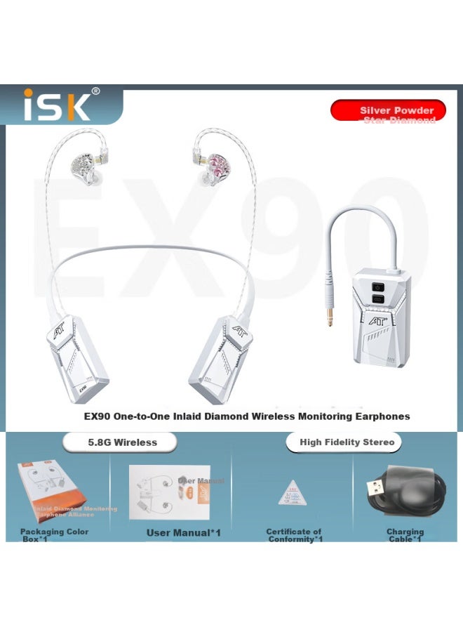 Isk Ex90 Monitoring Headphones For Tiktok And Kuaishou Singing, In-ear Monitoring Headphones For Performances, Outdoor Gaming, Stereo Over-ear Headphones With Neckband, Silver Color, One To One - Image 1