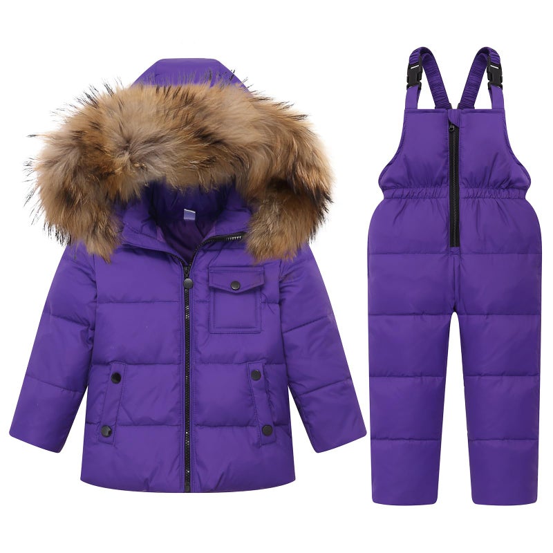 JiAmy Kids Winter Puffer Jacket and Snow Pants 2Piece Snowsuit Ultralight Skisuit Set Purple 12045 Years