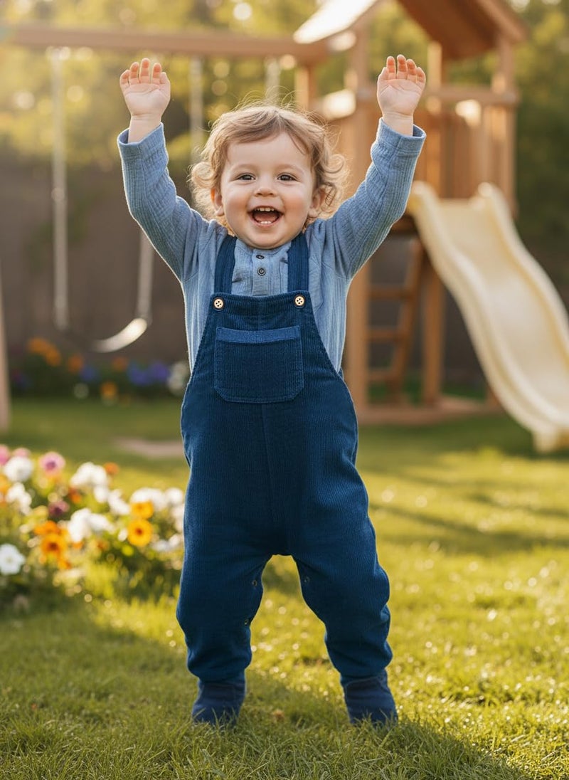 Volunboy Baby Boys Corduroy Overalls Kids Bib Pants Suspender Trousers Toddler Strap Jumpsuit Bottom Outfit (Blue&pocket, 18-24 Months) - Image 2