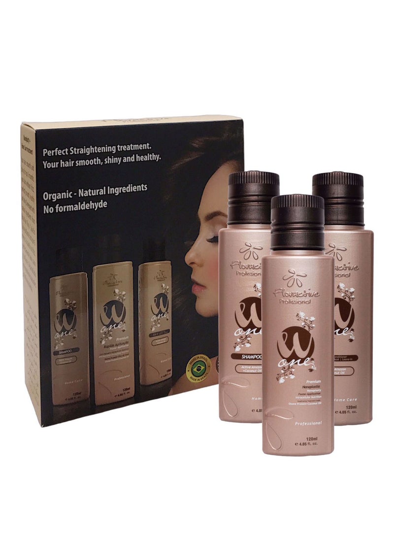 Floractive - Floractive W One Nano Protein Hair Straightening Kit 1x3 120ml (Shampoo, Conditioner, Protein) - Image 1