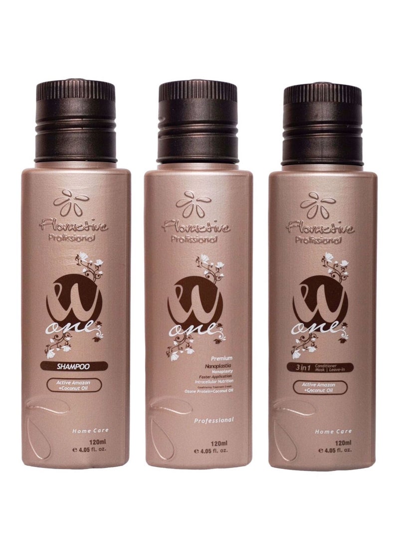 Floractive - Floractive W One Nano Protein Hair Straightening Kit 1x3 120ml (Shampoo, Conditioner, Protein) - Image 1