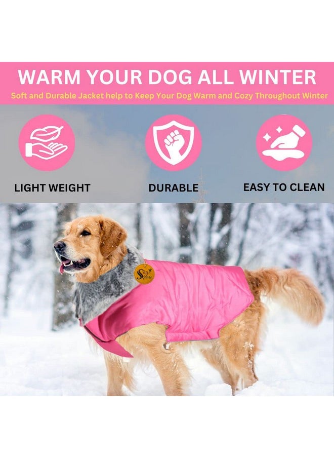 Sage Square Dog Winter Coat With Fur Collar Light Weight, Ultra Warm Windproof, Waterproof Dog Jacket For Cold Weather, Thicker Fleece Jacket For Cold Weather (Pink) (Xlarge - 30 Inch)  - Image 5