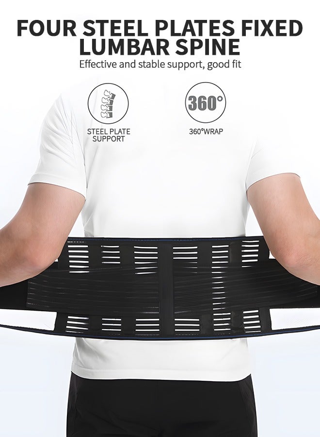 Back Brace Lumbar Support Belt for Lower Back Pain Relief, Breathable Back Support Belt with 4 Metal Support Stays for Heavy Lifting, Work and Exercise, Men and Women, L