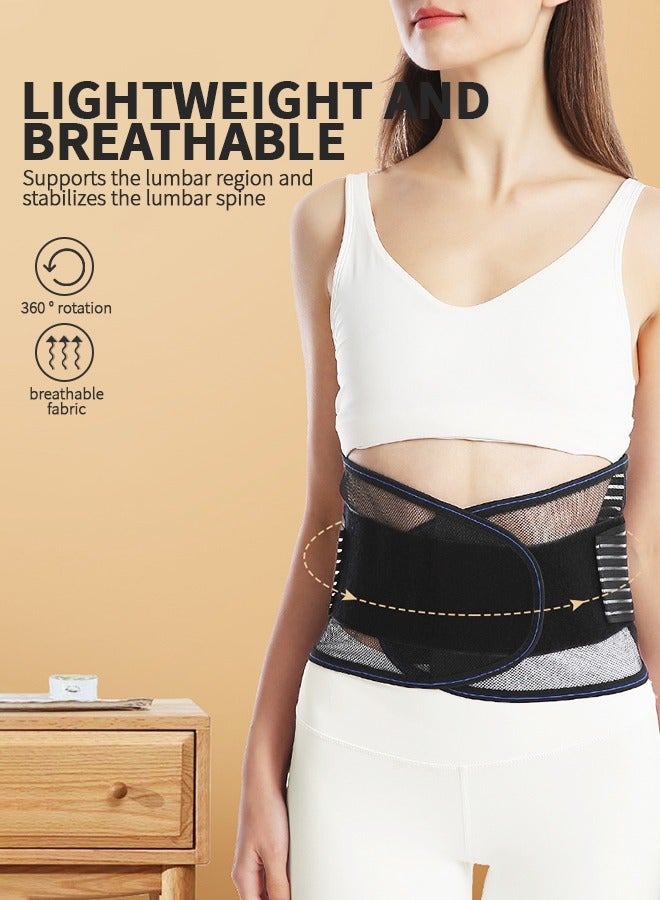 Back Brace Lumbar Support Belt for Lower Back Pain Relief, Breathable Back Support Belt with 4 Metal Support Stays for Heavy Lifting, Work and Exercise, Men and Women, L