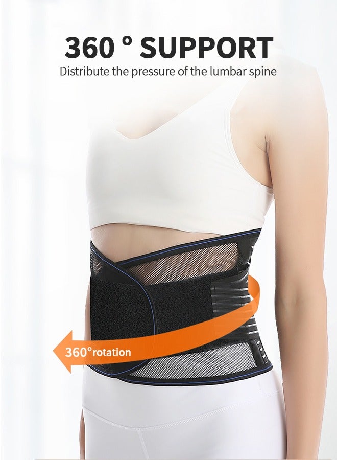 Back Brace Lumbar Support Belt for Lower Back Pain Relief, Breathable Back Support Belt with 4 Metal Support Stays for Heavy Lifting, Work and Exercise, Men and Women, L